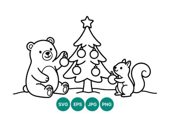 Bear and Squirrel Christmas Tree Decor: A Festive Graphics Asset