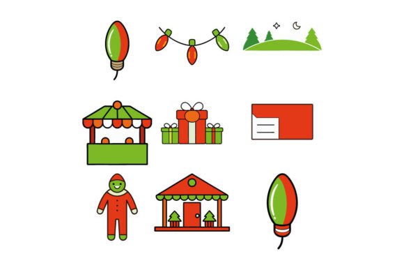 Bright Christmas Flat Icons for Festive Embroidery