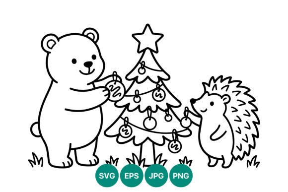 Charming Bear and Hedgehog Christmas Graphics