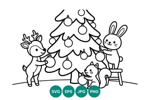 Christmas Animals Decorating Tree: A Charming Graphics Illustration