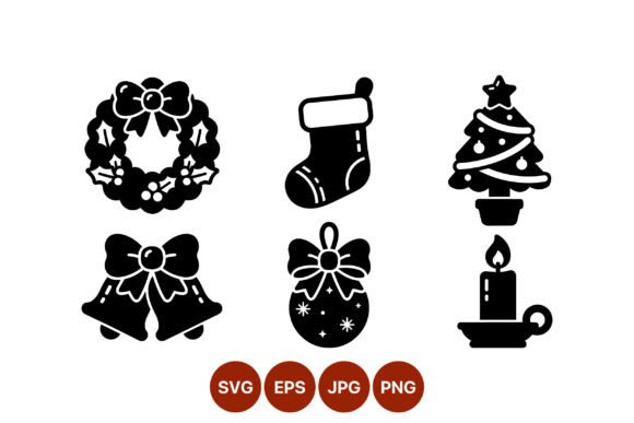 Christmas Icons Black and White: A Versatile Graphics Asset