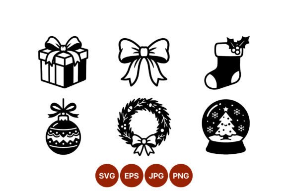 Christmas Icons Black White Gift Bow: A Versatile Graphics Set