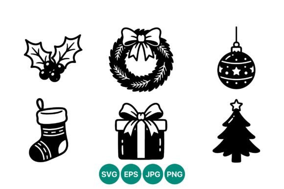 Christmas Icons Wreath Stocking Gift: Graphics for Creative Sellers