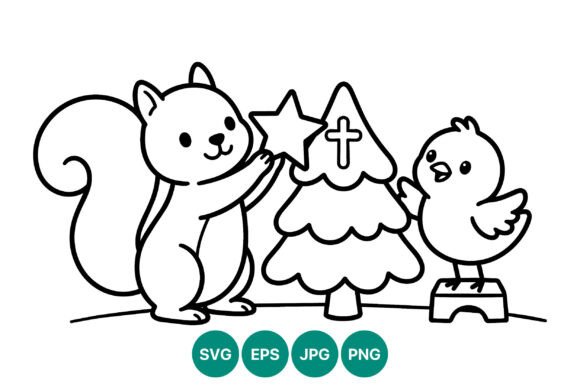Christmas Squirrel and Bird Tree: A Charming Graphic for Crafters
