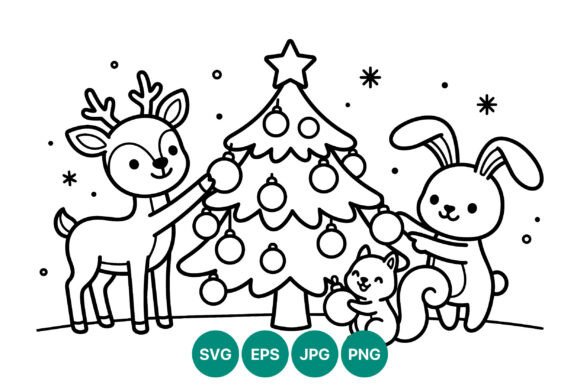 Christmas Tree Animals Line Art: A Versatile Graphics Illustration