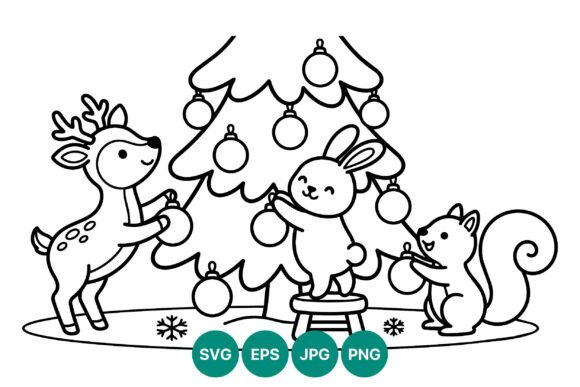 Christmas Tree Bunny Deer Squirrel: Charming Graphics for Illustrations