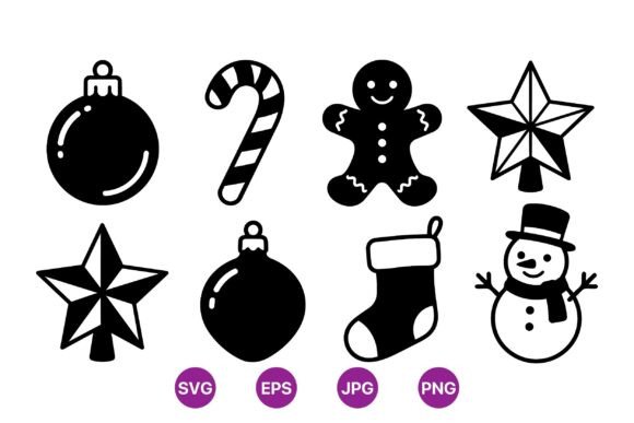 Classic Black Christmas Icons: A Versatile Graphics and Illustrations Set