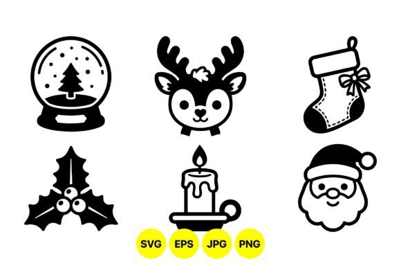 Cute Black Christmas Clipart Set: A Festive Graphics Must-Have