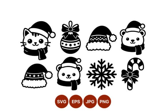 Cute Christmas Cat and Bear Icons: A Charming Graphics Set