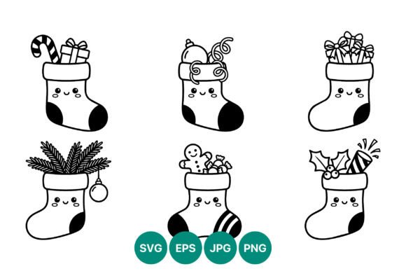 Cute Christmas Stockings Vector Art for Embroidery