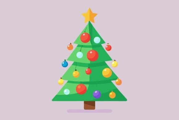 Cute Christmas Tree Flat Design Graphic: A Freebie for Creative Projects
