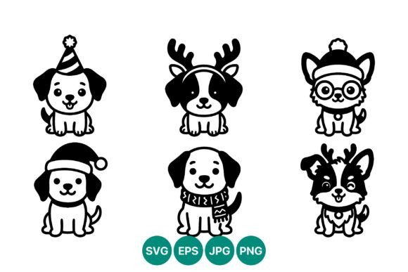 Cute Puppies Christmas Vector Art for Graphics and Illustrations