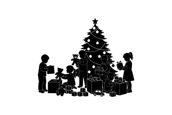 Elegant Christmas Graphics: Family Celebrating Around Deco