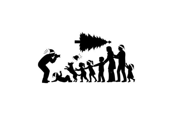 Family Decorating Christmas Tree in Silh: A Versatile Graphic