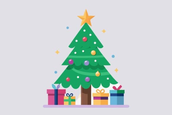 Flat Christmas Tree and Gifts Vector Art: Freebie Graphics