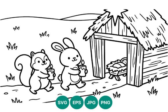 Nativity Bunny and Squirrel Christmas Graphics