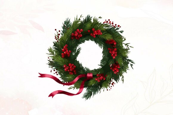 Pine Christmas Wreath with Berries: A Versatile Graphic for Handmade Creations