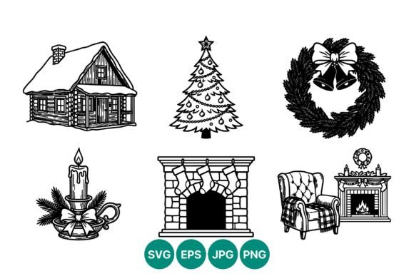 Winter Cabin Christmas Icons: A Charming Graphics Collection