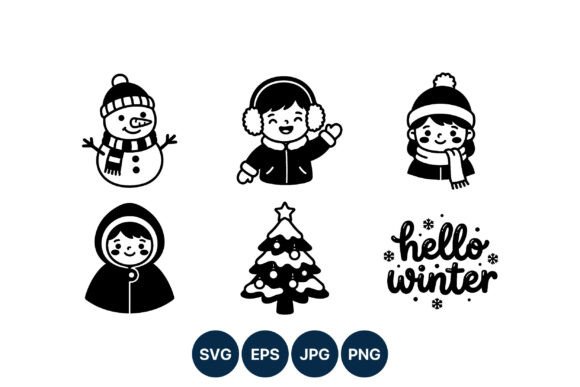 Winter Children Snowman Christmas Tree Graphics